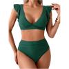 imageSOLY HUX Womens Bathing Suit V Neck Ruffle High Waisted Bikini Sets Two Piece SwimsuitSolid Army Green