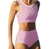 imageSOLY HUX Womens Bikini Sets Plaid High Waisted Bathing Suits Two Piece SwimsuitPink Checkered