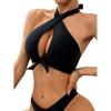 imageSOLY HUX Womens Criss Cross Halter Bikini Top Knot Front Swimsuit Bathing Suit TopsSolid Black