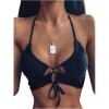 imageSOLY HUX Womens Halter Bikini Top Tie Front Bathing Suit Tops SwimsuitSolid Black