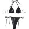 imageSOLY HUX Womens Metallic Halter Top Two Piece Swimsuit Tie Side Triangle Thong Bikini Bathing SwimwearBlack Leather