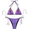 imageSOLY HUX Womens Metallic Halter Top Two Piece Swimsuit Tie Side Triangle Thong Bikini Bathing SwimwearViolet Purple Metallic
