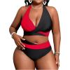 imageSOLY HUX Womens Plus Size Swimsuit Color Block Halter Criss Cross Bikini Sets Two Piece Bathing SuitBlack and Red