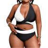 imageSOLY HUX Womens Plus Size Swimsuit Color Block Halter Criss Cross Bikini Sets Two Piece Bathing SuitBlack and White