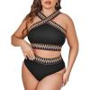 imageSOLY HUX Womens Plus Size Two Piece Swimsuit Chevron Print Criss Cross High Waisted Bikini Set Bathing SuitsBlack Chevron