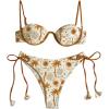 imageSOLY HUX Womens Tropical Bikini Sets Cute Fringe 2 Piece Underwire Swimsuits Boho Bathing SuitsBeige Tropical