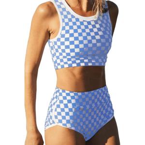 imageSOLY HUX Womens Bikini Sets Plaid High Waisted Bathing Suits Two Piece SwimsuitBlue Checkered