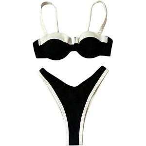 imageSOLY HUX Womens Color Block Bikini Sets 2 Piece Bathing Suits High Cut Cheeky SwimsuitsBlack and White