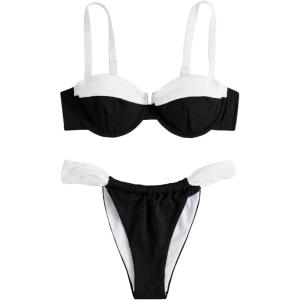 imageSOLY HUX Womens Color Block Underwire Bikini Sets Bathing Suits Two Piece SwimsuitsBlack and White Colorblock