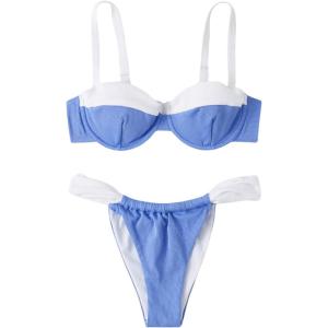 imageSOLY HUX Womens Color Block Underwire Bikini Sets Bathing Suits Two Piece SwimsuitsBlue and White Colorblock