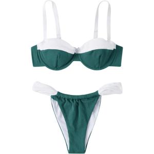 imageSOLY HUX Womens Color Block Underwire Bikini Sets Bathing Suits Two Piece SwimsuitsDark Green and White Colorblock