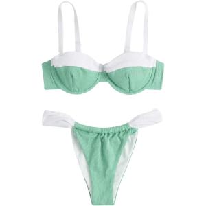 imageSOLY HUX Womens Color Block Underwire Bikini Sets Bathing Suits Two Piece SwimsuitsGreen and White
