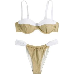 imageSOLY HUX Womens Color Block Underwire Bikini Sets Bathing Suits Two Piece SwimsuitsKhaki and White