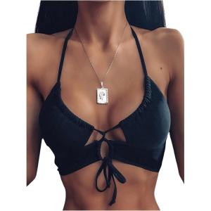 imageSOLY HUX Womens Halter Bikini Top Tie Front Bathing Suit Tops SwimsuitSolid Black
