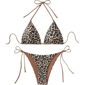 imageSOLY HUX Womens Leopard Print Bikini Sets Halter Triangle Tie Side Two Piece Swimsuit Bathing SuitsMulticoloured Leopard