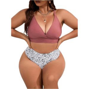 imageSOLY HUX Womens Plus Size Swimsuit Allover Print High Waisted Bikini Sets Two Piece Bathing SuitsMulticoloured Printed