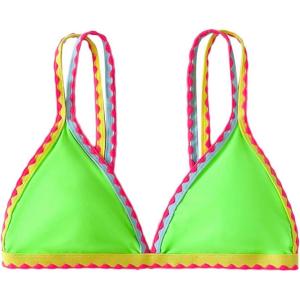 imageSOLY HUX Womens Triangle Bikini Top Spaghetti Strap Sexy Swimsuit Top OnlyGreen Colorblock