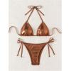 imageSOLY HUX Bathing Suit for Women Metallic Halter Top Two Piece Swimsuit Tie Side Triangle Thong Bikini SwimwearPure Bronze