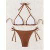 imageSOLY HUX Bathing Suit for Women Metallic Halter Top Two Piece Swimsuit Tie Side Triangle Thong Bikini SwimwearPure Bronze