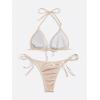imageSOLY HUX Bathing Suit for Women Metallic Halter Top Two Piece Swimsuit Tie Side Triangle Thong Bikini SwimwearPure Champagne