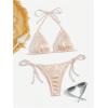 imageSOLY HUX Bathing Suit for Women Metallic Halter Top Two Piece Swimsuit Tie Side Triangle Thong Bikini SwimwearPure Champagne