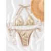 imageSOLY HUX Bathing Suit for Women Metallic Halter Top Two Piece Swimsuit Tie Side Triangle Thong Bikini SwimwearPure Gold