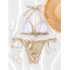 imageSOLY HUX Bathing Suit for Women Metallic Halter Top Two Piece Swimsuit Tie Side Triangle Thong Bikini SwimwearPure Gold