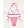 imageSOLY HUX Bathing Suit for Women Metallic Halter Top Two Piece Swimsuit Tie Side Triangle Thong Bikini SwimwearPure Hotpink