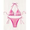 imageSOLY HUX Bathing Suit for Women Metallic Halter Top Two Piece Swimsuit Tie Side Triangle Thong Bikini SwimwearPure Hotpink