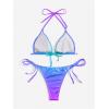imageSOLY HUX Bathing Suit for Women Metallic Halter Top Two Piece Swimsuit Tie Side Triangle Thong Bikini SwimwearPure Purple