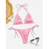 imageSOLY HUX Bathing Suit for Women Metallic Halter Top Two Piece Swimsuit Tie Side Triangle Thong Bikini SwimwearSolid Pink