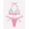 imageSOLY HUX Bathing Suit for Women Metallic Halter Top Two Piece Swimsuit Tie Side Triangle Thong Bikini SwimwearSolid Pink