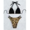 imageSOLY HUX Bathing Suit for Women Metallic Snakeskin Print Halter Triangle Cut Out Bikini Sets Two Piece SwimsuitMulticoloured