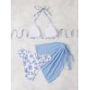 imageSOLY HUX Bikini Sets for Women 3 Piece Floral Print Halter Triangle Bathing Suit Swimsuit with Sarong Cover UpLight Blue Floral