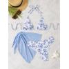 imageSOLY HUX Bikini Sets for Women 3 Piece Floral Print Halter Triangle Bathing Suit Swimsuit with Sarong Cover UpLight Blue Floral
