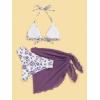imageSOLY HUX Bikini Sets for Women 3 Piece Floral Print Halter Triangle Bathing Suit Swimsuit with Sarong Cover UpPurple Floral