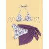 imageSOLY HUX Bikini Sets for Women 3 Piece Floral Print Halter Triangle Bathing Suit Swimsuit with Sarong Cover UpPurple Floral