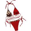 imageSOLY HUX Bikini Sets for Women Leopard Print Halter Triangle Tie Side Bathing Suits Two Piece SwimsuitRed Leopard