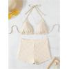 imageSOLY HUX Womens Halter Bikini Set 2 Piece Swimsuits Triangle Top with Shorts Bathing SuitsSolid Beige
