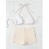 imageSOLY HUX Womens Halter Bikini Set 2 Piece Swimsuits Triangle Top with Shorts Bathing SuitsSolid Beige