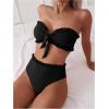 imageSOLY HUX Womens Ruffle Strapless Bikini Set 2 Piece Bandeau Swimsuit High Waist Bathing SuitsPlain Black