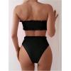imageSOLY HUX Womens Ruffle Strapless Bikini Set 2 Piece Bandeau Swimsuit High Waist Bathing SuitsPlain Black