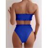 imageSOLY HUX Womens Ruffle Strapless Bikini Set 2 Piece Bandeau Swimsuit High Waist Bathing SuitsPlain Blue