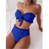 imageSOLY HUX Womens Ruffle Strapless Bikini Set 2 Piece Bandeau Swimsuit High Waist Bathing SuitsPlain Blue