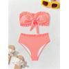 imageSOLY HUX Womens Ruffle Strapless Bikini Set 2 Piece Bandeau Swimsuit High Waist Bathing SuitsPlain Orange