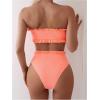 imageSOLY HUX Womens Ruffle Strapless Bikini Set 2 Piece Bandeau Swimsuit High Waist Bathing SuitsPlain Orange