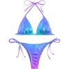 imageSOLY HUX Bathing Suit for Women Metallic Halter Top Two Piece Swimsuit Tie Side Triangle Thong Bikini SwimwearPure Purple
