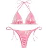 imageSOLY HUX Bathing Suit for Women Metallic Halter Top Two Piece Swimsuit Tie Side Triangle Thong Bikini SwimwearSolid Pink