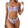 imageSOLY HUX Bathing Suit for Women Two Piece Floral Print Tie Back Swimsuit Bikini SetsWhite and Blue