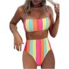 imageSOLY HUX Womens Bathing Suits Striped Spaghetti Strap High Waisted Bikini Sets Two Piece SwimsuitMulticoloured Striped